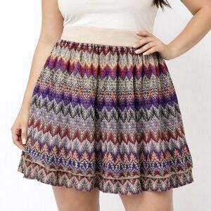 My Michelle Mini Skirt Womens 2X Chevron Tiered Metallic Lurex Festival Zigzag